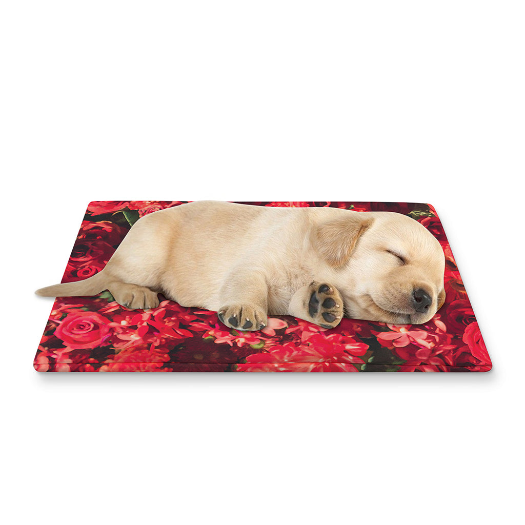 Red Rose Flower Print Pet Cooling Mat Cover