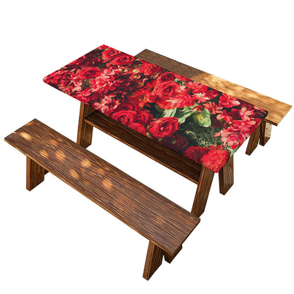 Red Rose Flower Print Picnic Table Cover