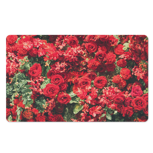 Red Rose Flower Print Polyester Doormat
