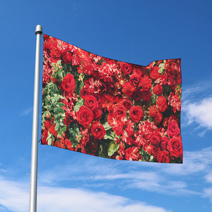 Red Rose Flower Print Polyester Flag