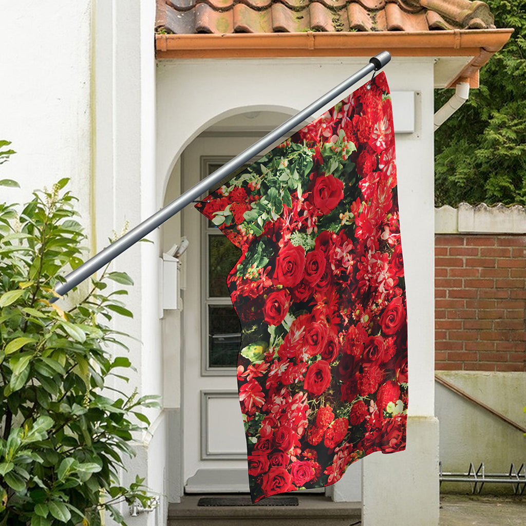 Red Rose Flower Print Polyester Flag