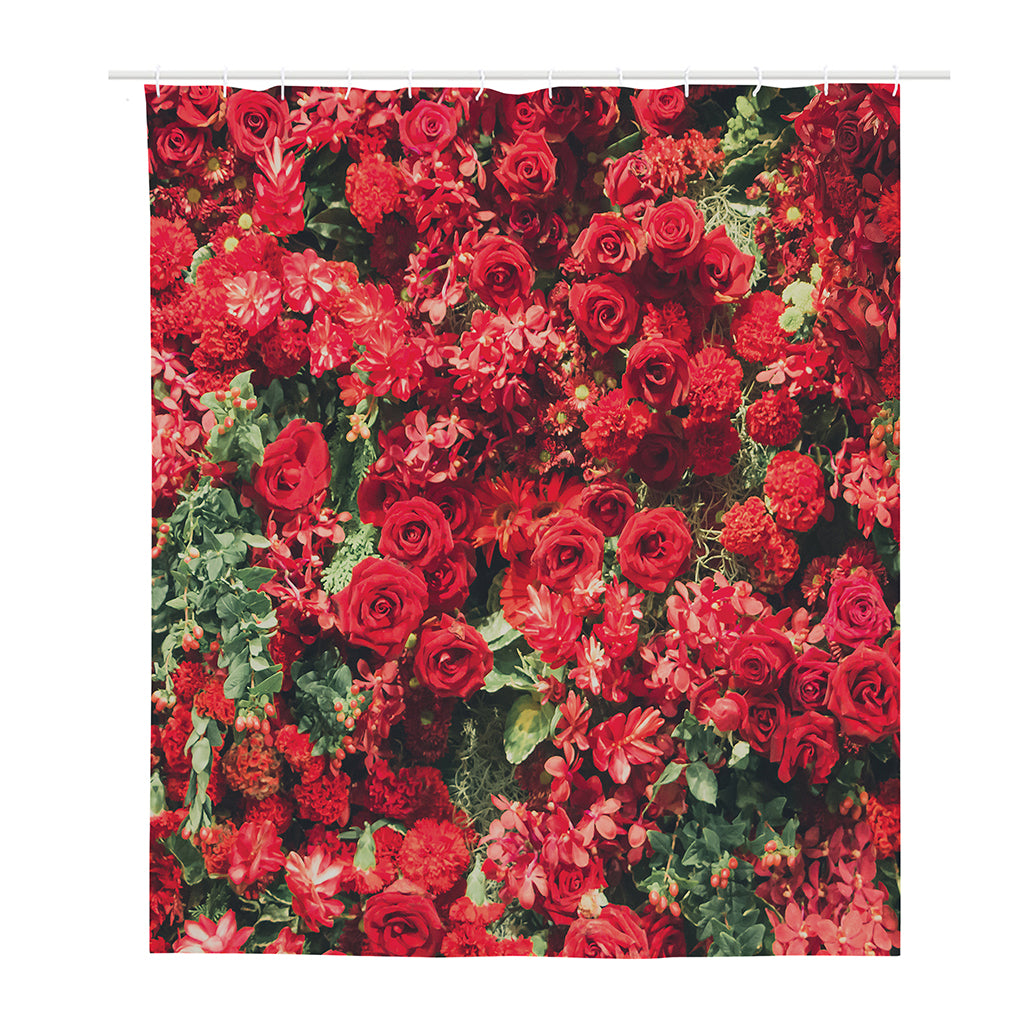 Red Rose Flower Print Polyester Shower Curtain