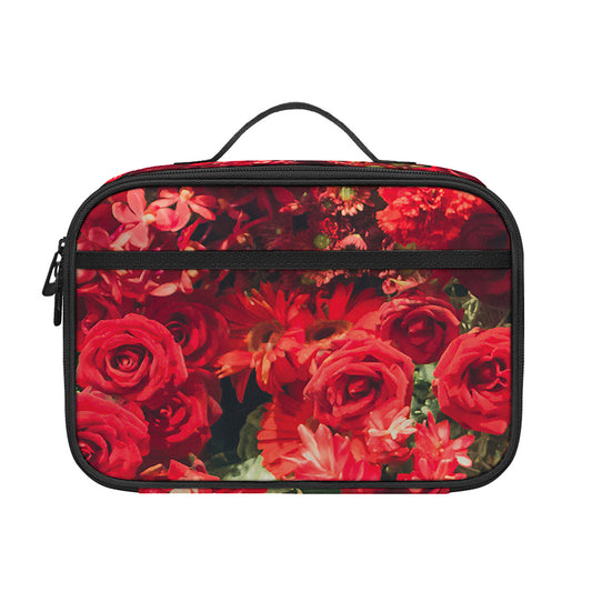 Red Rose Flower Print Portable Lunch Bag