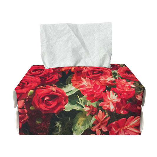 Red Rose Flower Print Rectangle Tissue Box Cover
