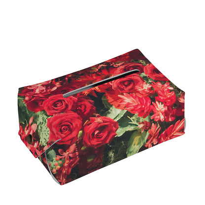 Red Rose Flower Print Rectangle Tissue Box Cover
