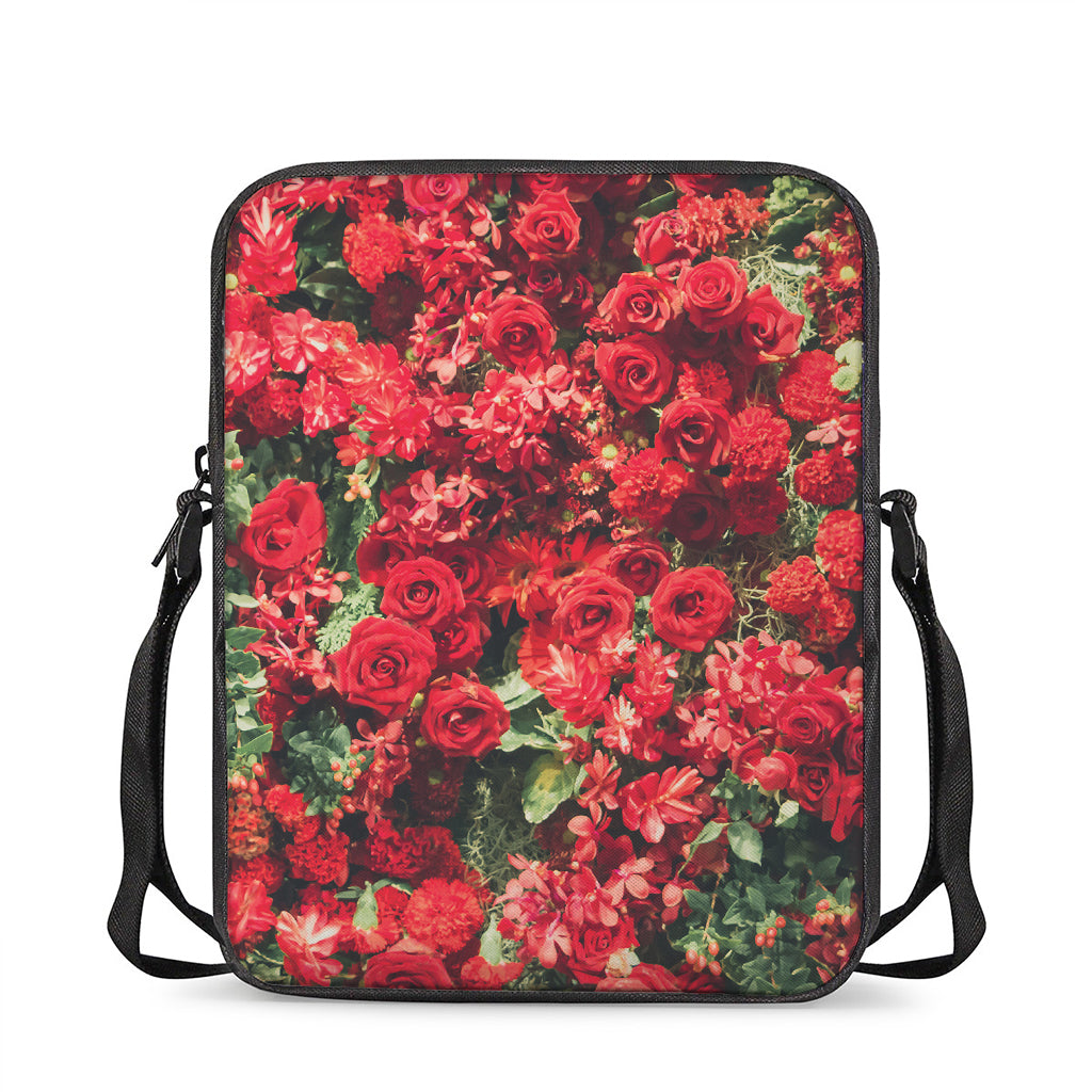 Red Rose Flower Print Rectangular Crossbody Bag