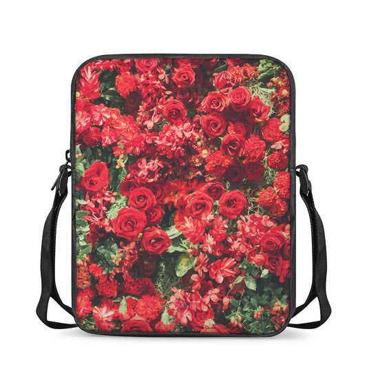 Red Rose Flower Print Rectangular Crossbody Bag