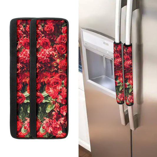 Red Rose Flower Print Refrigerator Handle Covers