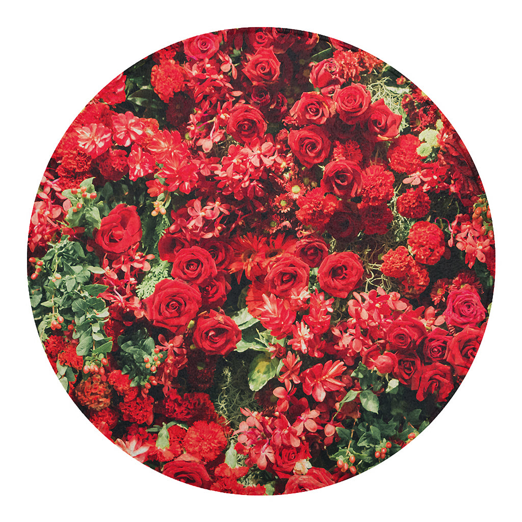 Red Rose Flower Print Round Blanket