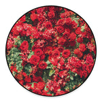 Red Rose Flower Print Round Floor Mat