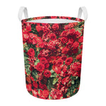 Red Rose Flower Print Round Laundry Basket