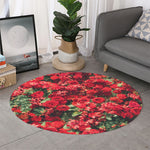 Red Rose Flower Print Round Rug