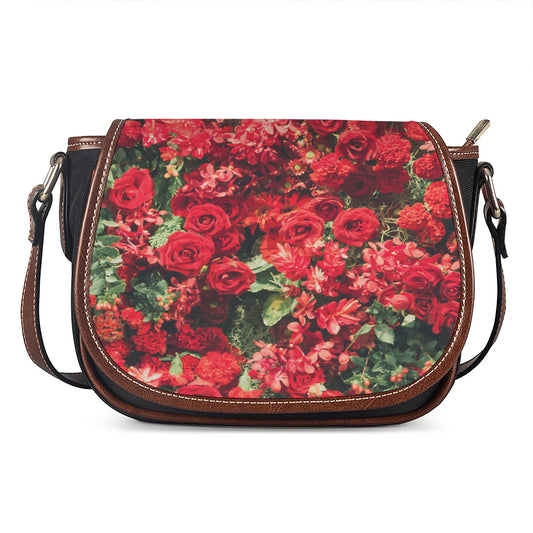 Red Rose Flower Print Saddle Bag
