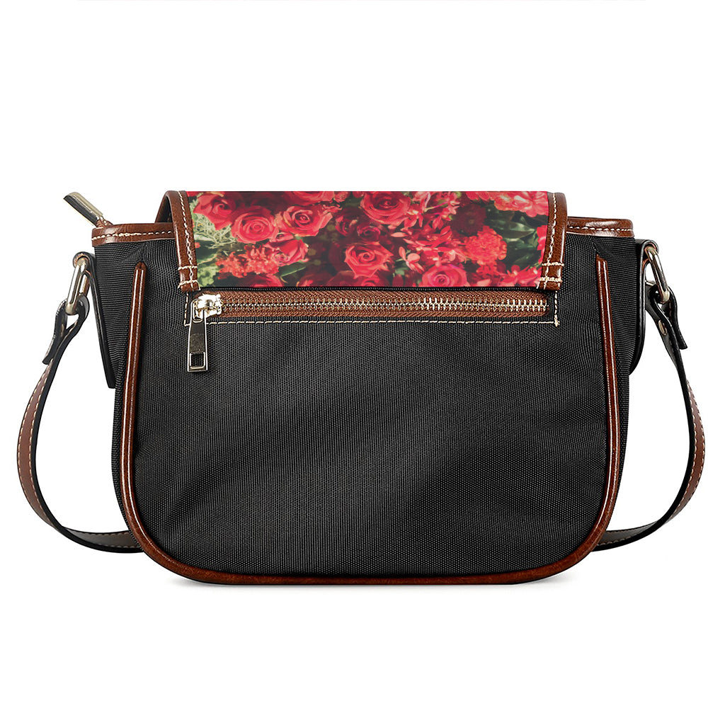 Red Rose Flower Print Saddle Bag
