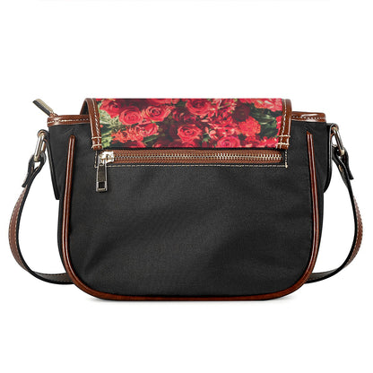 Red Rose Flower Print Saddle Bag