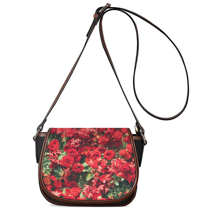 Red Rose Flower Print Saddle Bag