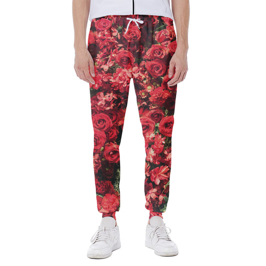 Red Rose Flower Print Scuba Joggers