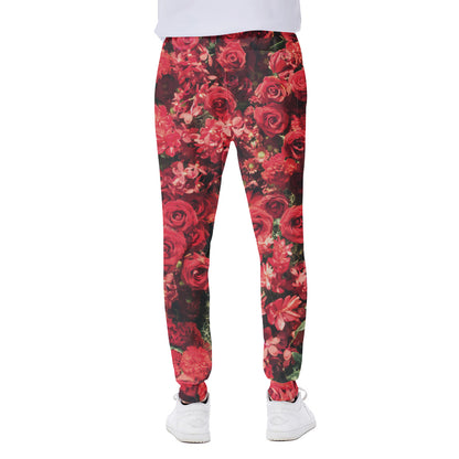 Red Rose Flower Print Scuba Joggers