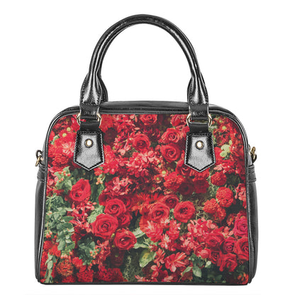 Red Rose Flower Print Shoulder Handbag