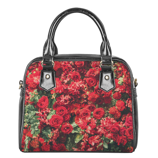 Red Rose Flower Print Shoulder Handbag