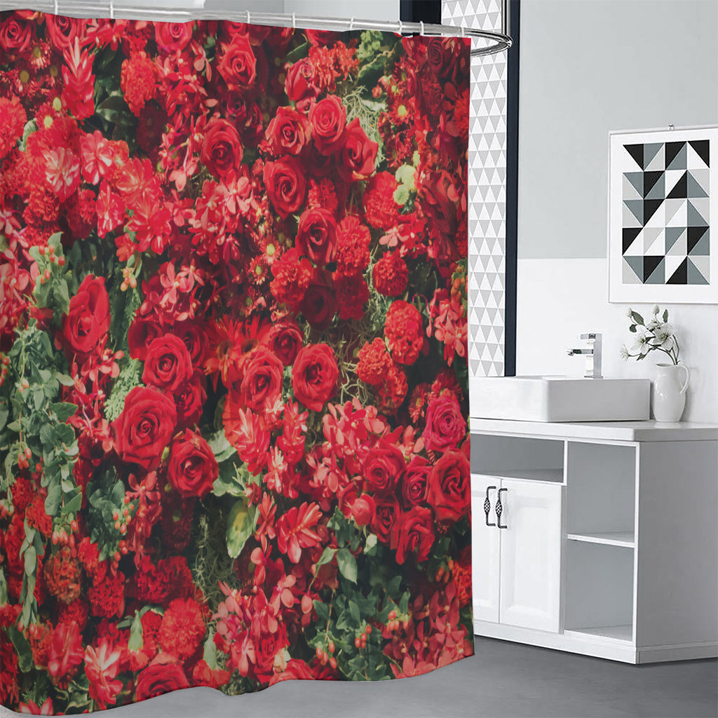 Red Rose Flower Print Shower Curtain