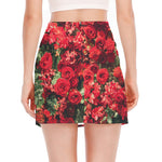 Red Rose Flower Print Side Slit Mini Skirt