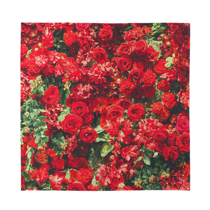 Red Rose Flower Print Silk Bandana