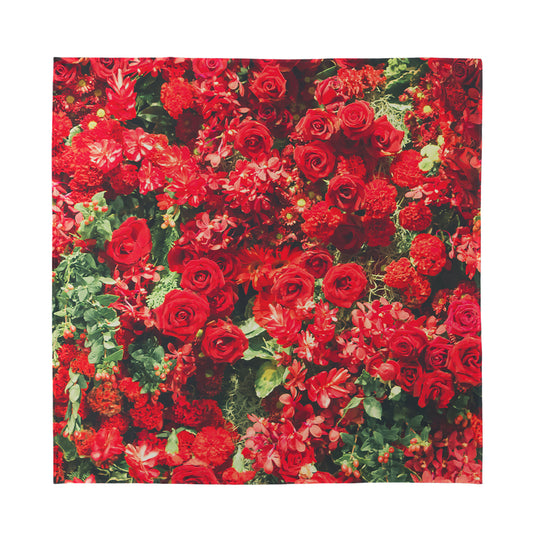 Red Rose Flower Print Silk Bandana