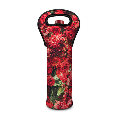 Red Rose Flower Print Single Neoprene Wine Tote