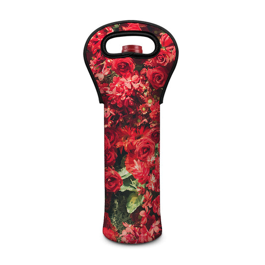 Red Rose Flower Print Single Neoprene Wine Tote