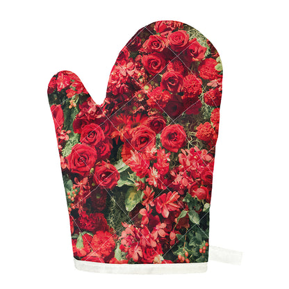 Red Rose Flower Print Single Oven Mitt