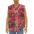 Red Rose Flower Print Sleeveless Baseball Jersey