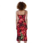 Red Rose Flower Print Slim Fit Midi Cami Dress