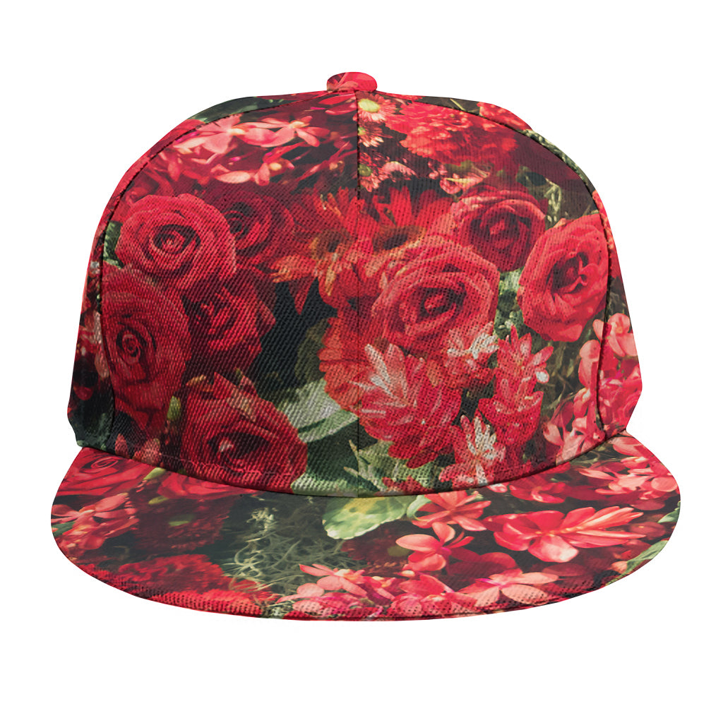 Red Rose Flower Print Snapback Cap