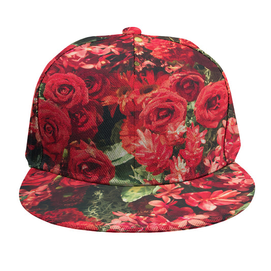 Red Rose Flower Print Snapback Cap