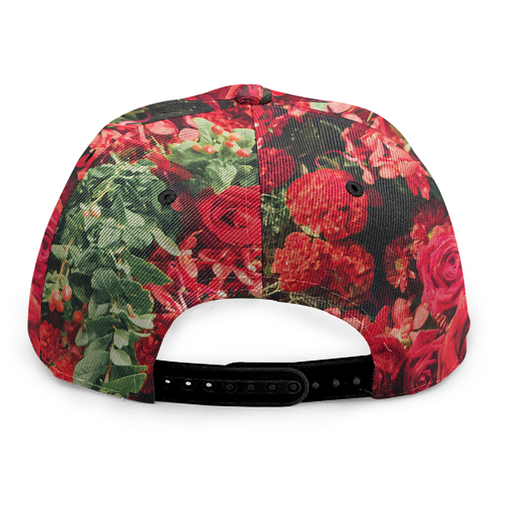 Red Rose Flower Print Snapback Cap