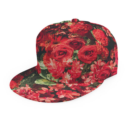 Red Rose Flower Print Snapback Cap