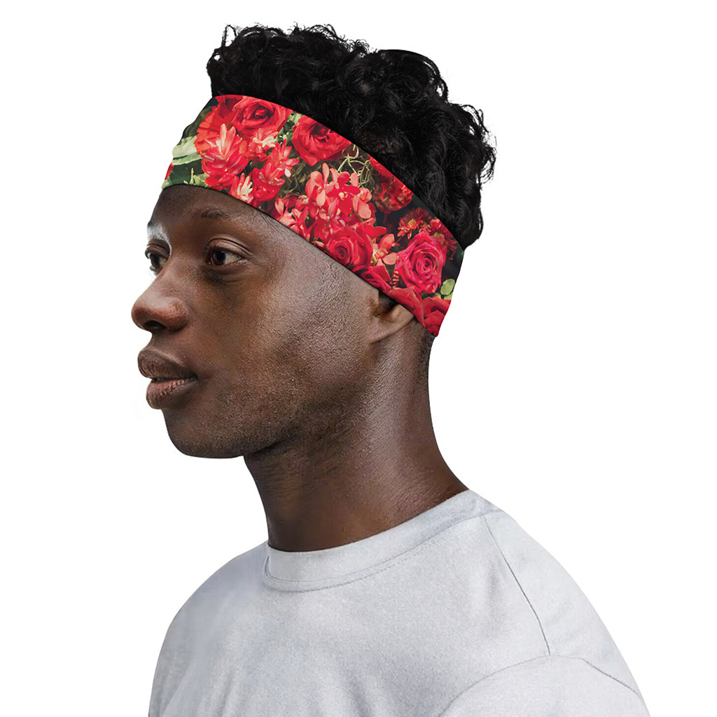 Red Rose Flower Print Sports Headband