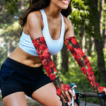 Red Rose Flower Print Sun Protection Arm Sleeves