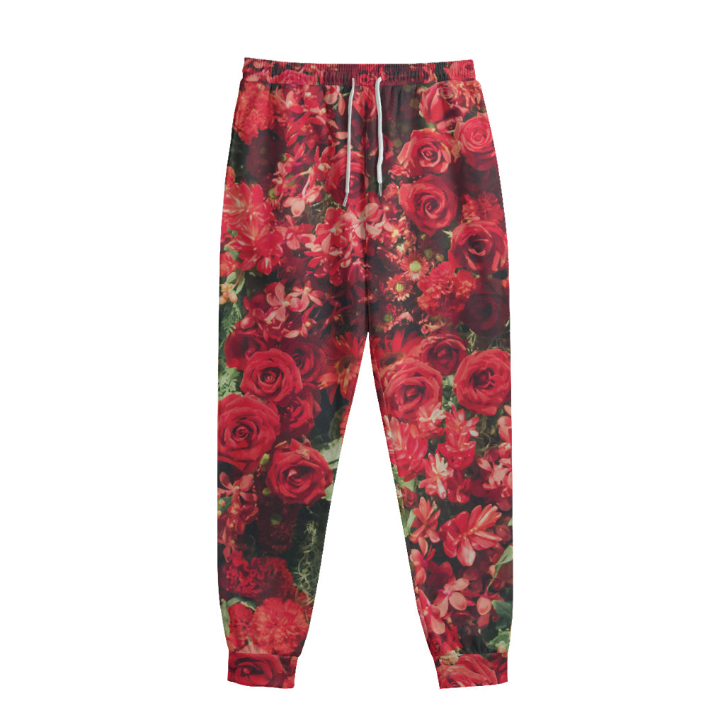 Red Rose Flower Print Sweatpants