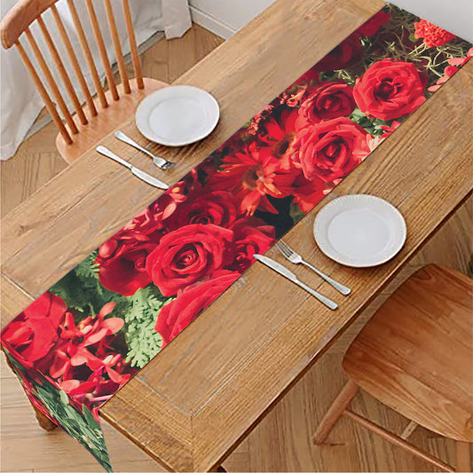 Red Rose Flower Print Table Runner
