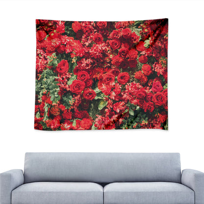 Red Rose Flower Print Tapestry