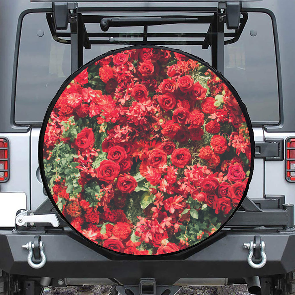 Red Rose Flower Print Tire Cover
