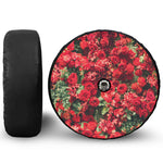 Red Rose Flower Print Tire Cover With Camera Hole