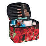 Red Rose Flower Print Travel Makeup Bag