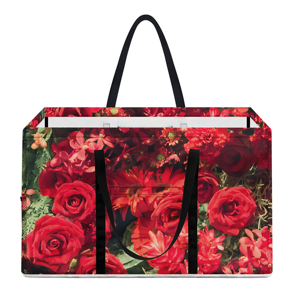 Red Rose Flower Print Utility Tote Bag