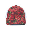 Red Rose Flower Print White Mesh Trucker Hat