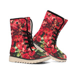 Red Rose Flower Print Winter Boots