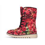 Red Rose Flower Print Winter Boots