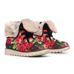 Red Rose Flower Print Winter Boots